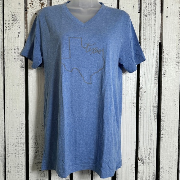 TEXAS Bella + Canvas Vneck Tshirt Womens Size Medium Light blue Soft State Shape - Picture 1 of 8